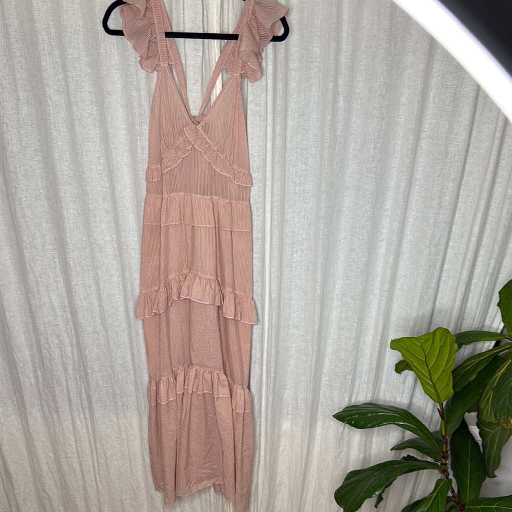 Misa Los Angeles Pink Ruffled Tiered Maxi Dress- Never Worn